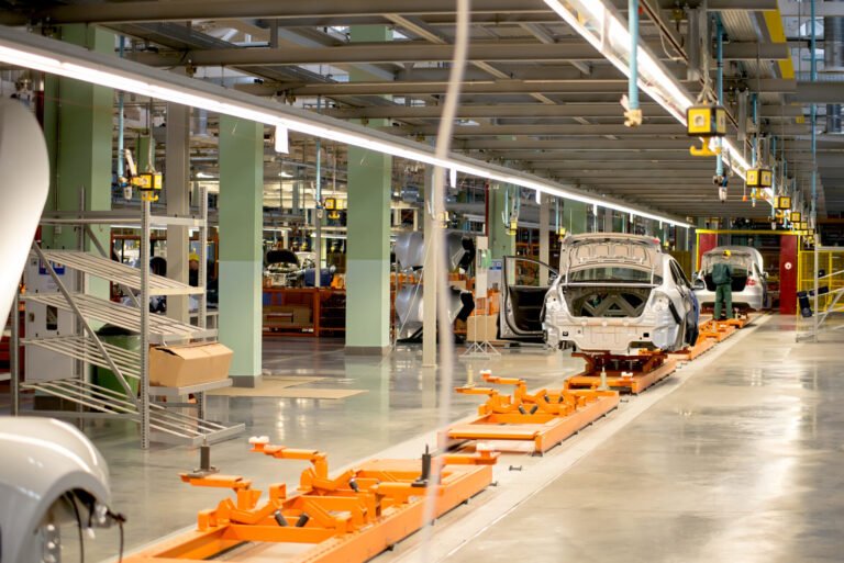 An example of the use of machine vision in manufacturing, showcasing a production line for the assembly of new vehicles
